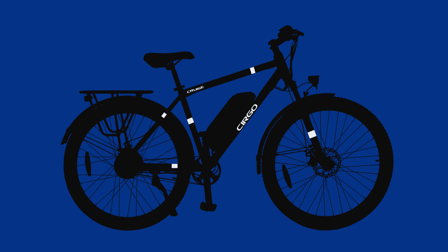 CIRGO Cruise electric bike in a night background showing reflective stickers on the frame.