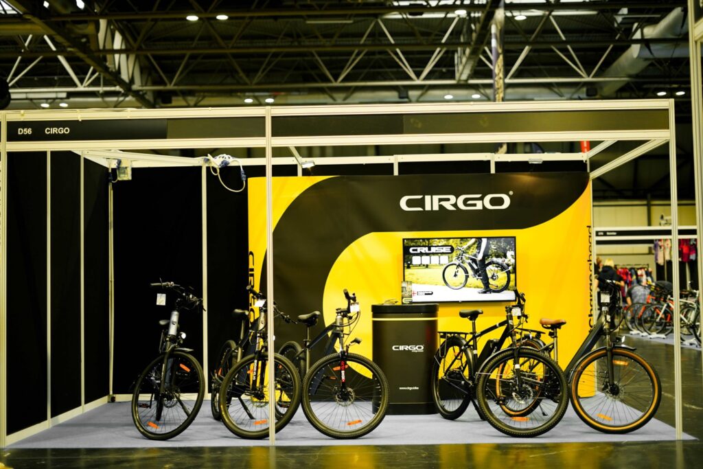 Cirgo bikes lining in exhibition hall